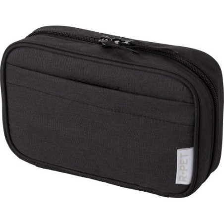 Pochette de voyage  en rPET 600D personnalisée - Calix Matières : polyester Couleurs : noir marquage laser ultra précis