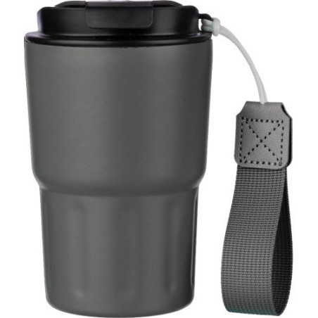 Mug isotherme personnalisé en inox - Louisa Matières : bois Couleurs : gris personnalisable avec votre logo