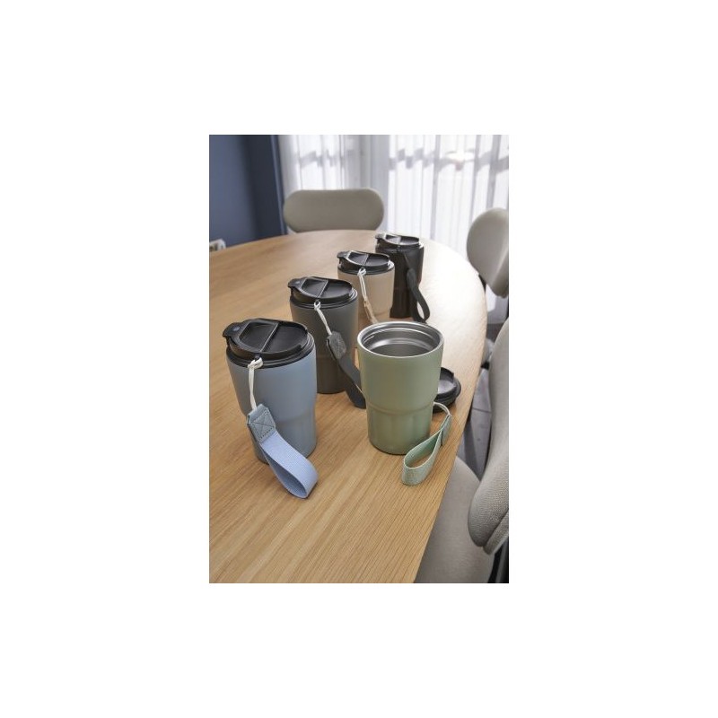 Mug isotherme personnalisé en inox - Louisa Matières : bois Couleurs : gris goodies personnalisé en stock