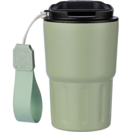 Mug isotherme personnalisé en inox - Louisa Matières : bois Couleurs : gris cadeau collaborateur premium