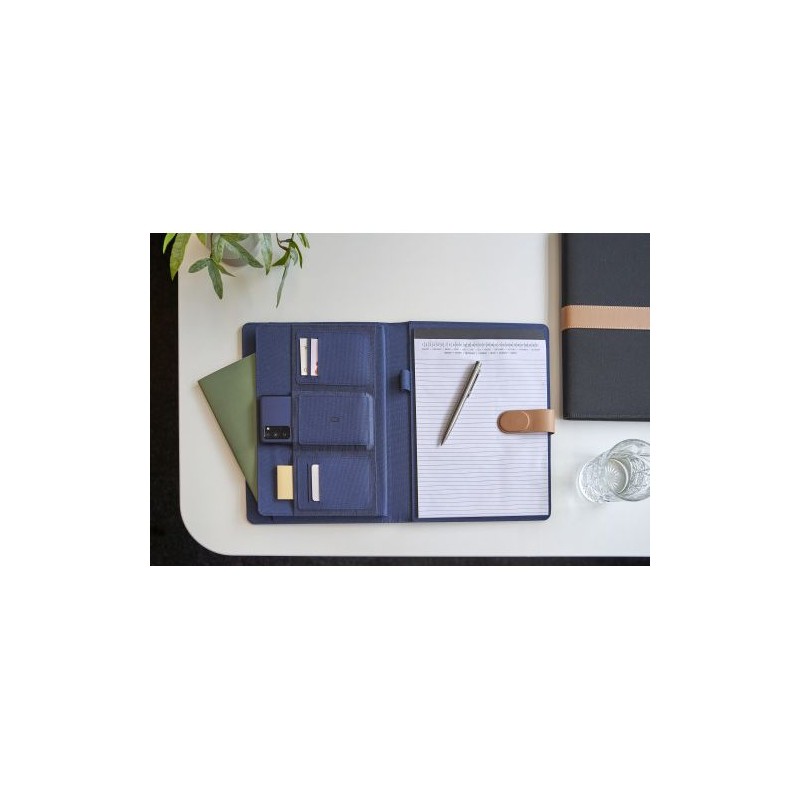 Conférencier A4 Éco-responsable en rPET et PU - Personnalisation Sven Matières : polyester Couleurs : bleu impression haute défi