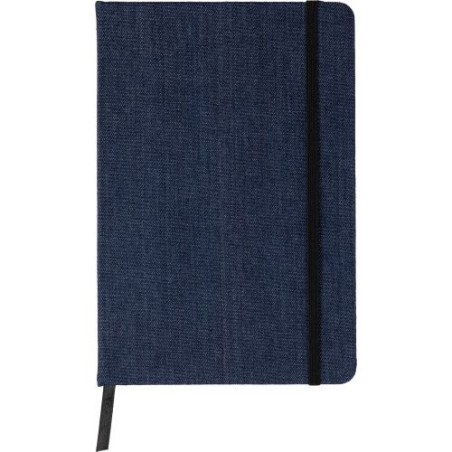 Carnet A5 personnalisé en denim - Alfred, idéal pour vos notes pas cher Matières : polyester Couleurs : bleu personnalisable ave