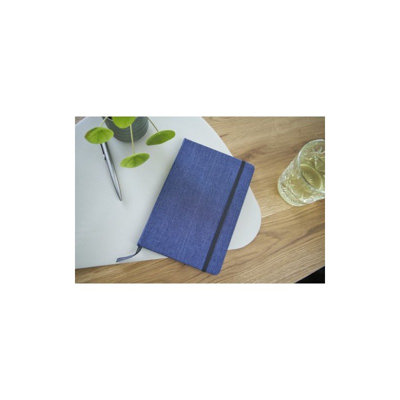 Carnet A5 personnalisé en denim - Alfred, idéal pour vos notes pas cher Matières : polyester Couleurs : bleu goodies publicitair