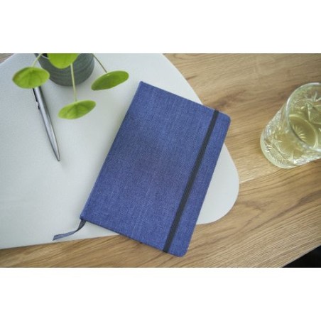 Carnet A5 personnalisé en denim - Alfred, idéal pour vos notes pas cher Matières : polyester Couleurs : bleu goodies publicitair