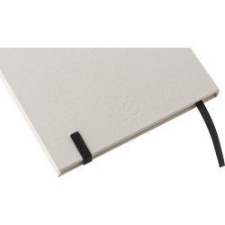 Carnet A5  en carton recyclé personnalisé Hudson Matières : caoutchouc Couleurs : blanc marquage laser ultra précis