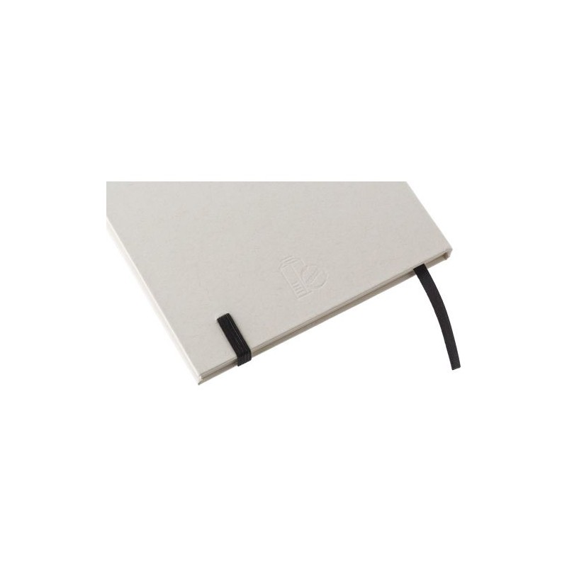 Carnet A5  en carton recyclé personnalisé Hudson Matières : caoutchouc Couleurs : blanc marquage laser ultra précis