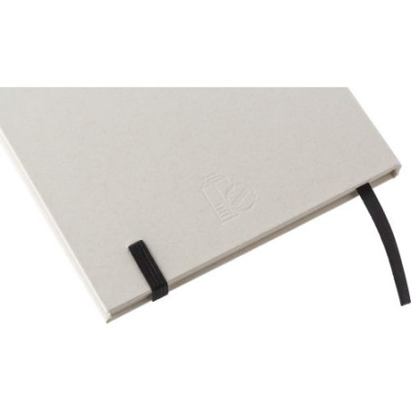 Carnet A5  en carton recyclé personnalisé Hudson Matières : caoutchouc Couleurs : blanc marquage laser ultra précis