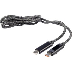 Câble de charge et de transfert en tissu nylon 65W personnalisé Claudia Matières : coton Couleurs : noir marquage laser ultra pr