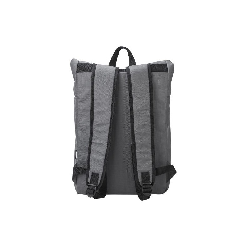 Sac à dos roll-top  en polyester rPET - Evie Matières : polyester Couleurs : noir marquage laser ultra précis