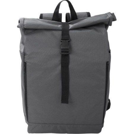Sac à dos roll-top  en polyester rPET - Evie Matières : polyester Couleurs : gris personnalisable avec votre logo