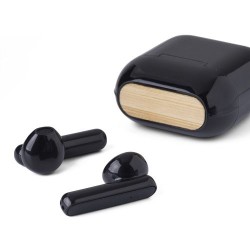 Oreillettes sans fil personnalisées en ABS - Waylon Matières : bambou Couleurs : noir accessoire événementiel unique