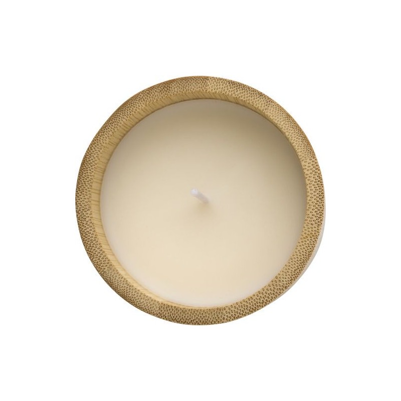 Bougie  personnalisée dans un contenant en bambou - Eli Matières : bambou Couleurs : brun cadeau entreprise pas cher