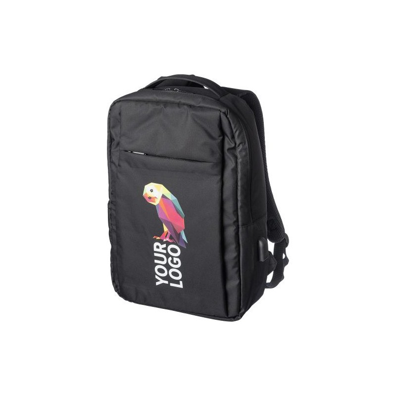 Sac à dos personnalisé en polyester rPET pour ordinateur Jesse Matières : alliage Couleurs : noir livraison express 24h 48h