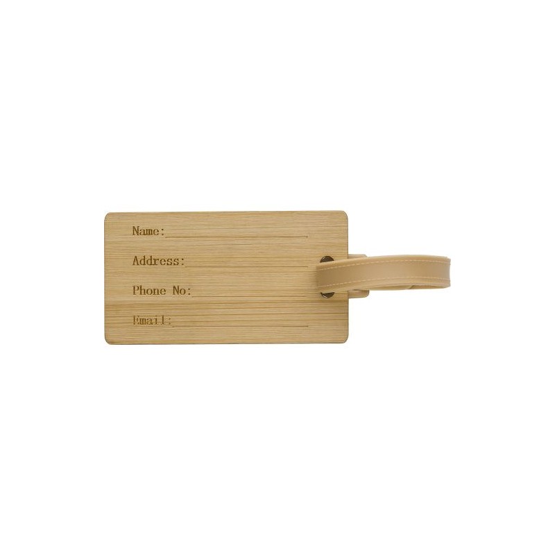Porte-étiquette personnalisé en bambou pour valise - Shawn Matières : bambou Couleurs : brun personnalisable avec votre logo
