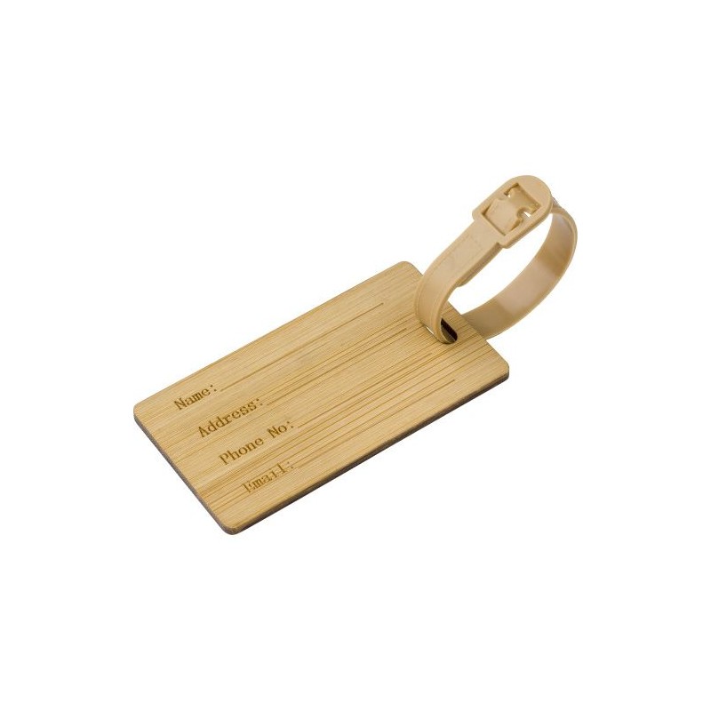 Porte-étiquette personnalisé en bambou pour valise - Shawn Matières : bambou Couleurs : brun goodies publicitaire événementiel