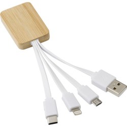 Câble de Charge Éco-responsable en Bambou - Brandan Matières : bambou Couleurs : blanc impression haute définition