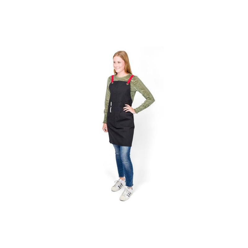 Tablier personnalisé en polyester et coton - Liana Matières : coton Couleurs : noir objet promotionnel éco-responsable