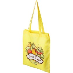 Sac shopping personnalisé en rPET  Anaya Matières : polyester Couleurs : jaune marquage laser ultra précis