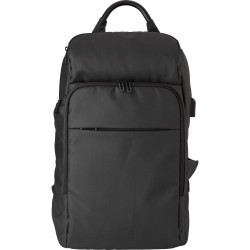 Sac à dos  porte-ordinateur en PU personnalisé USB Rishi Matières : polyester Couleurs : noir