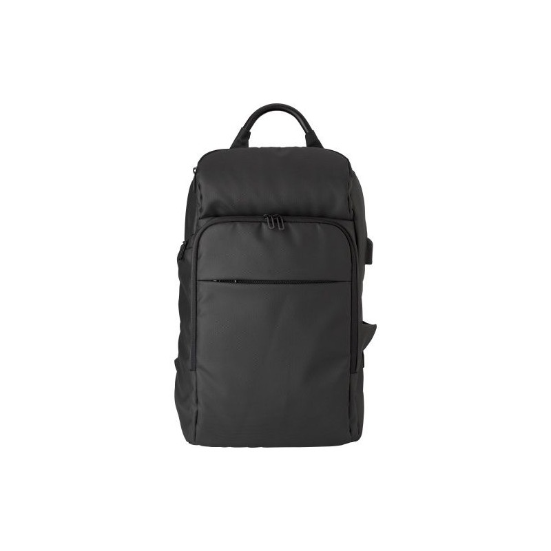 Sac à dos  porte-ordinateur en PU personnalisé USB Rishi Matières : polyester Couleurs : noir