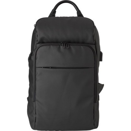 Sac à dos  porte-ordinateur en PU personnalisé USB Rishi Matières : polyester Couleurs : noir