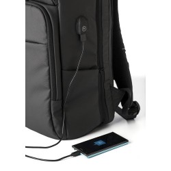 Sac à dos  porte-ordinateur en PU personnalisé USB Rishi Matières : polyester Couleurs : noir cadeau entreprise pas cher