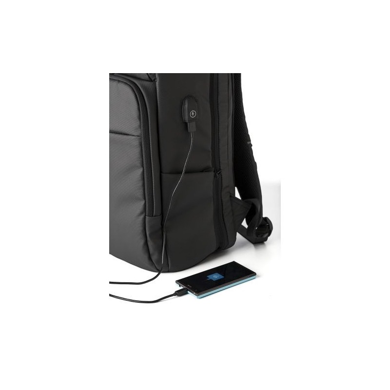 Sac à dos  porte-ordinateur en PU personnalisé USB Rishi Matières : polyester Couleurs : noir cadeau entreprise pas cher