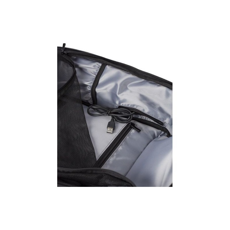 Sac à dos  porte-ordinateur en PU personnalisé USB Rishi Matières : polyester Couleurs : noir impression haute définition