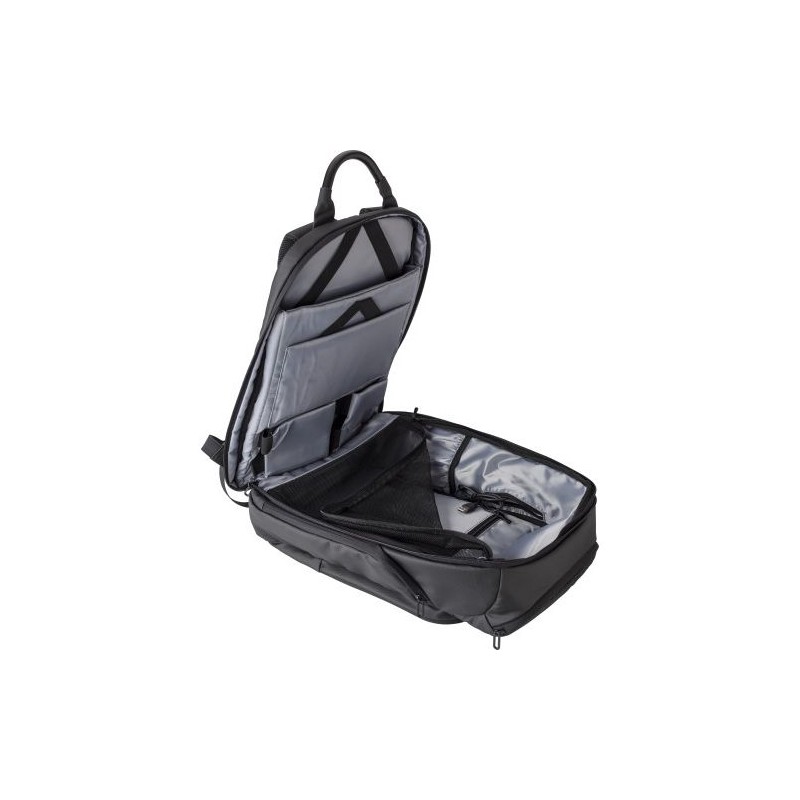 Sac à dos  porte-ordinateur en PU personnalisé USB Rishi Matières : polyester Couleurs : noir marquage laser ultra précis