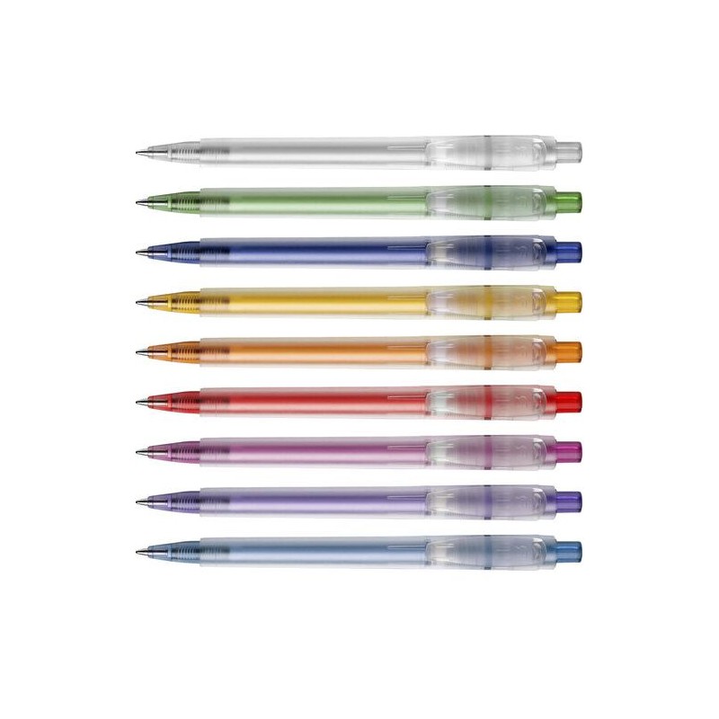 Stylo bille personnalisé en plastique givré Baron Matières : nickel Couleurs : blanc objet publicitaire robuste