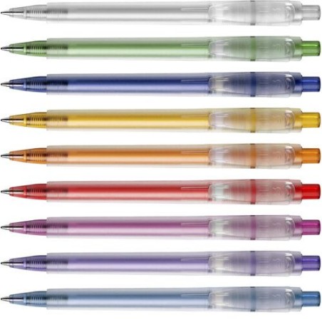 Stylo bille personnalisé en plastique givré Baron Matières : nickel Couleurs : blanc objet publicitaire robuste