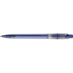 Stylo bille personnalisé en plastique givré Baron Matières : nickel Couleurs : bleu impression haute définition