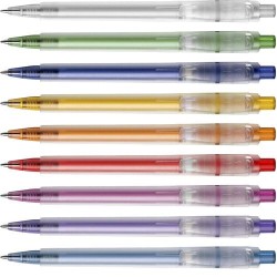 Stylo bille personnalisé en plastique givré Baron Matières : nickel Couleurs : jaune marquage couleur éclatante