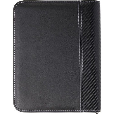 Conférencier zippé personnalisé en PU A5 Therese Matières : microfibre Couleurs : noir personnalisable avec votre logo