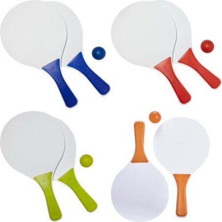 Set de 2 raquettes de plage en bois personnalisées économiques Eliza Matières : MDF Couleurs : bleu objet promotionnel éco-respo