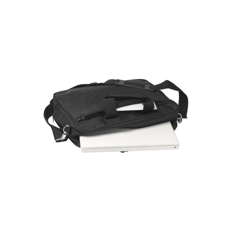 Sacoche publicitaire pratique en microfibre pour ordinateur 15'' Shaun Matières : microfibre Couleurs : noir marquage laser ultr
