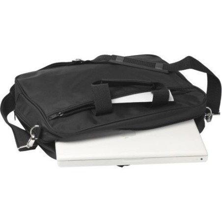 Sacoche publicitaire pratique en microfibre pour ordinateur 15'' Shaun Matières : microfibre Couleurs : noir marquage laser ultr