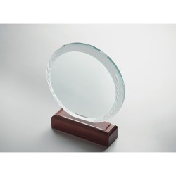 Trophée Ronde Personnalisé Élégant KEEN Matières : verre Couleurs : marron marquage laser ultra précis
