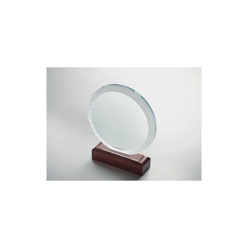 Trophée Ronde Personnalisé Élégant KEEN Matières : verre Couleurs : marron marquage laser ultra précis
