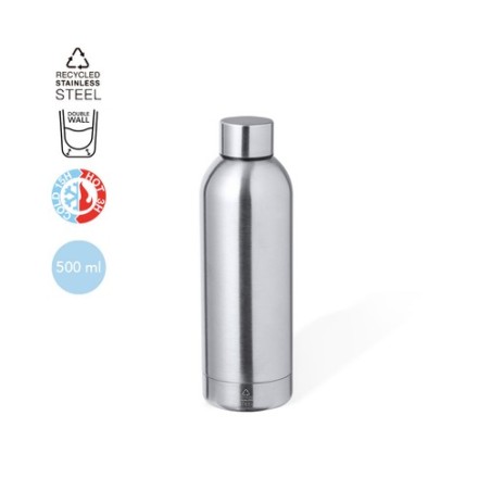 Bouteille Isotherme Éco-responsable Thermique - Hilker Couleurs : argenté Matières : acier inoxydable recyclé marquage laser ult