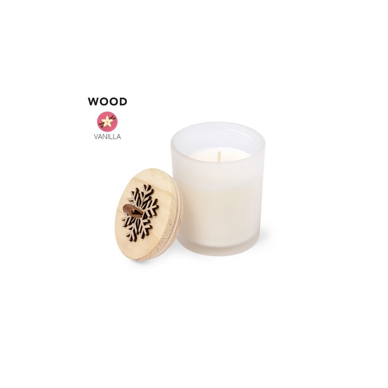 Bougie Aromatique Personnalisée en Verre au Parfum de Noël et Vanille - Lilnax Matières : bois Couleurs : blanc personnalisable 