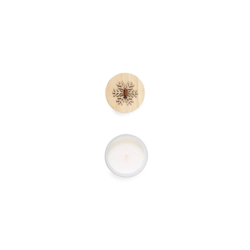 Bougie Aromatique Personnalisée en Verre au Parfum de Noël et Vanille - Lilnax Matières : bois Couleurs : blanc cadeau entrepris