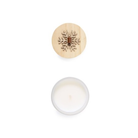 Bougie Aromatique Personnalisée en Verre au Parfum de Noël et Vanille - Lilnax Matières : bois Couleurs : blanc cadeau entrepris