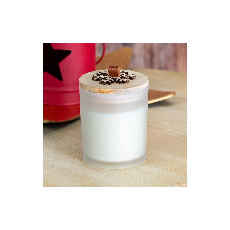 Bougie Aromatique Personnalisée en Verre au Parfum de Noël et Vanille - Lilnax Matières : bois Couleurs : blanc goodies publicit
