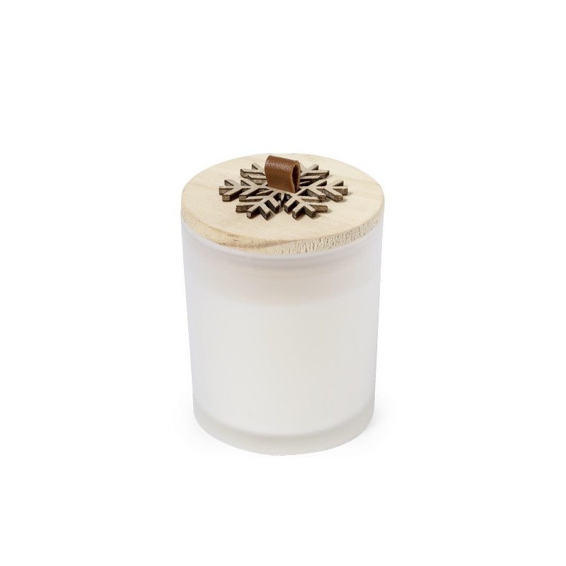 Bougie Aromatique Personnalisée en Verre au Parfum de Noël et Vanille - Lilnax Matières : bois Couleurs : blanc objet promotionn