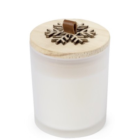 Bougie Aromatique Personnalisée en Verre au Parfum de Noël et Vanille - Lilnax Matières : bois Couleurs : blanc objet promotionn