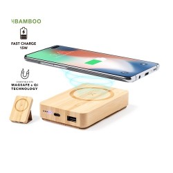 Chargeur Éco-responsable Sans Fil Personnalisé de 10000 mAh Dobson Matières : bambou