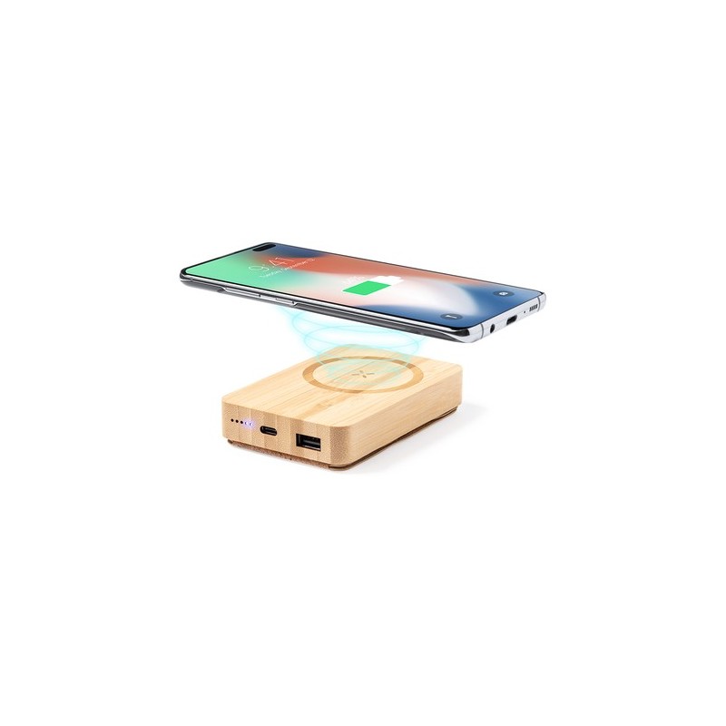 Chargeur Éco-responsable Sans Fil Personnalisé de 10000 mAh Dobson Matières : bambou goodies publicitaire événementiel