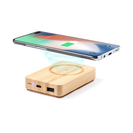 Chargeur Éco-responsable Sans Fil Personnalisé de 10000 mAh Dobson Matières : bambou goodies publicitaire événementiel