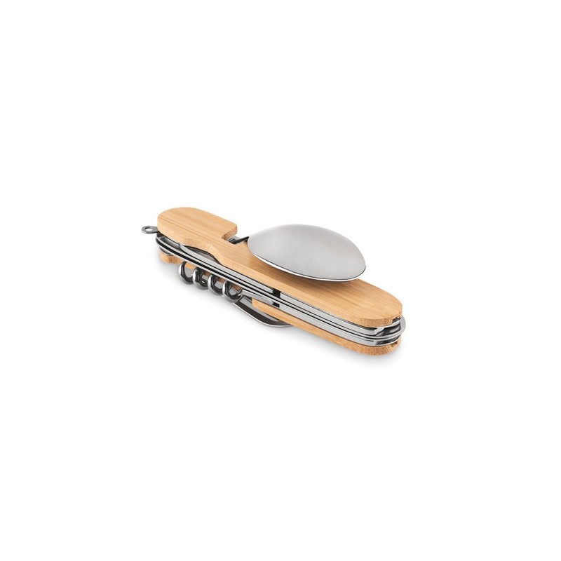 Couverts multifonctions personnalisés idéaux pour le camping - SUBETE Matières : acier inoxydable Couleurs : bois cadeau entrepr